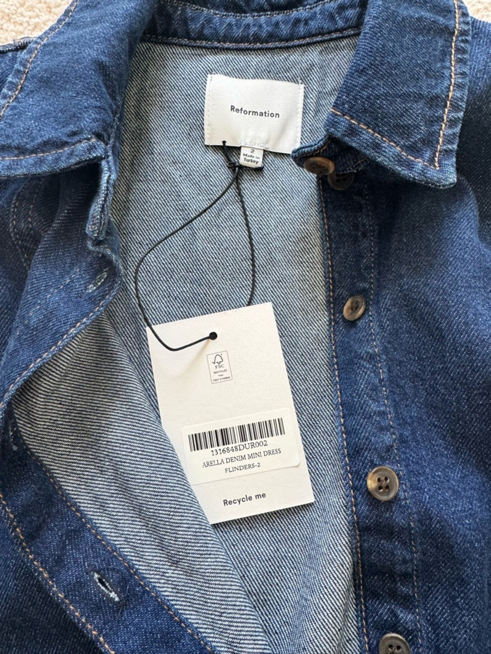 Reformation Dark Indigo Sleeveless Pleated Denim Mini Dress - Picture 5 of 9